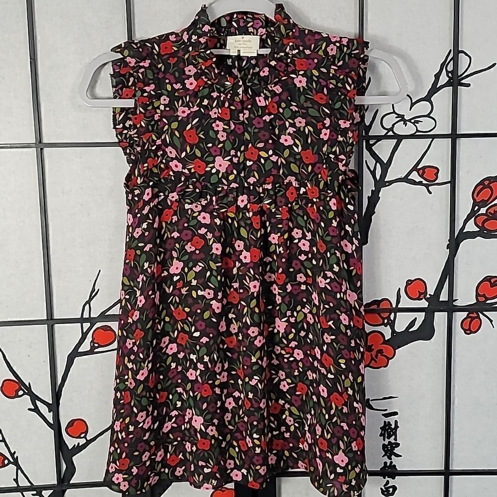 Kate Spade Boho Floral Ruffle Yoke Sleeveless Blouse